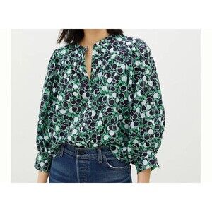 MAEVE Anthropologie Whimsy Apple Print Button-Down Blouse Balloon Sleeve Size XS